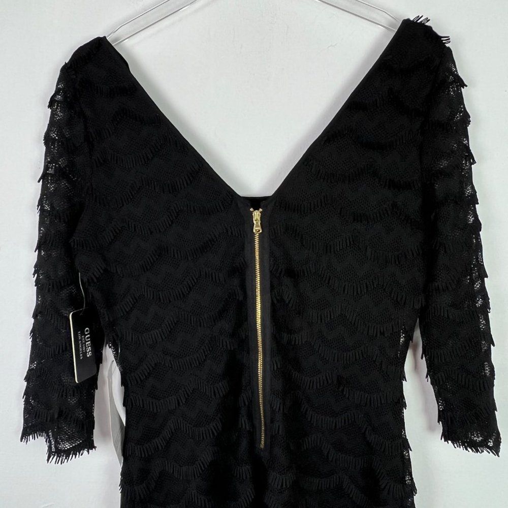 NWT Guess Black Kira Scalloped Eyelash Fringe Lace Dress LBD Size 10 NEW I991 - Picture 10 of 11
